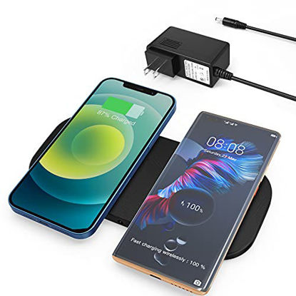 Picture of ZealSound Wireless Charging Pad, 15W Max Wireless Charger with DC Adapter for Multiple Devices, Dual Fast Chargers Station Ultra Slim PU Leather Mat for Qi-Enabled Phones and New AirPod Pro (Black)