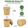 Picture of [50 Pack] 16 oz Kraft Compostable Paper Food Cup with Vented Lid - Brown Rolled Rim Storage Bucket, Hot or Cold Dish To Go Packaging, Ramen Soup Stews Salad Frozen Dessert Yogurt Ice Cream Container