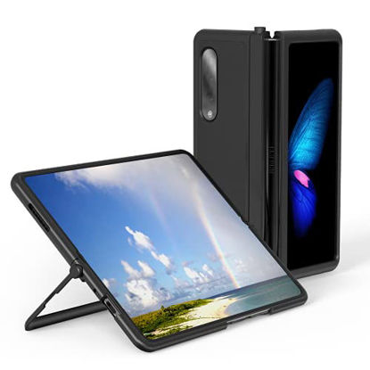 Picture of JUST4YOU Slim Fit Stand Hard Case Compatible with Samsung Galaxy Z Fold3 [Aluminum Stand] - Abyss Black