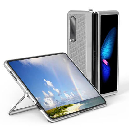 Picture of JUST4YOU Slim Fit Stand Hard Case Compatible with Samsung Galaxy Z Fold3 [Aluminum Stand] - Carbon Silver [CS_HD_ST_GZFD3_SR_LE]