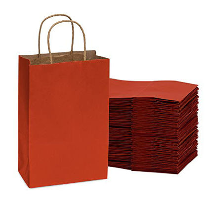 Picture of Red Paper Gift bags with Handles, Designer Solid Color Gift Wrap Kraft Bag for Birthdays, Party Favors, Baby Showers, Bachelorette, Weddings, Holiday Presents, Small Size, Bulk - 6x3x9 100 Pcs.