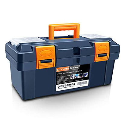 Picture of Anyyion 17-inch Tool Box with Removable Tray , Small Parts Box On The Lid is Removable, Tray Can be Removed and Combined at Will (Blue)