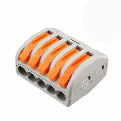 Picture of 100Pcs Lever Wire Nut 5 Conductor Combination Compact Wire Fast Connection Terminal 28-12 AWG Suitable for Multiple Types of Wires