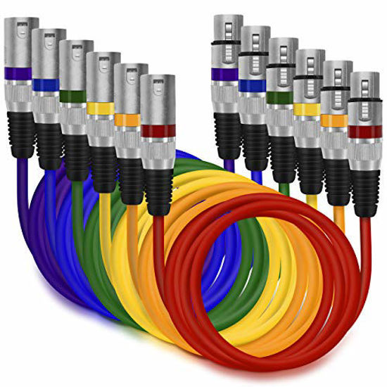 Picture of GearIT XLR to XLR Microphone Cable (6 Feet, 6 Pack) XLR Male to Female Mic Cable 3-Pin Balanced Shielded XLR Cable for Mic Mixer, Recording Studio, Podcast - Multi Colored, 6Ft, 6 Pack