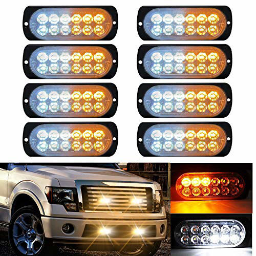 GetUSCart- LED Strobe Emergency Lights, DIBMS 8x Amber White 12 LED ...