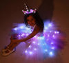 Picture of Girls Unicorn Tutu Costume LED Princess Dress Up Halloween Outfit with Headband and Wings 5-6 Years Rainbow