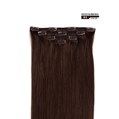 Picture of 16" Clip in Hair Extensions Remy Human Hair for Women - Silky Straight Human Hair Clip on Extensions 55grams 4pieces Medium Brown #4 Color