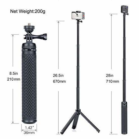 Tripod Stand Cell Phones SJCAM OSMO Action AKASO Functions as Hand Grip GEPULY Extendable Selfie Stick with Tripod Stand for GoPro Hero 8 7 6 5 4 3 Session Fusion Max Telescoping Monopod Pole 
