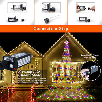 Picture of QuList Colored Christmas Decoration Dipper Star String Lights,315 LED Christmas Tree Lights[8 Modes & Waterproof],with 11" Lighted Star for Halloween Xmas New Year Holiday Birthday(Multicolor)
