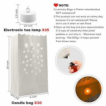 Picture of ANZOME Flameless Tea Lights with 30 Packs Luminary Bags, 30 Battery Operated LED Unscented Tea Lights Fake Tea Candles with Realistic Flames, Christmas, Weddings, Parties, Festivals, Halloween Decor