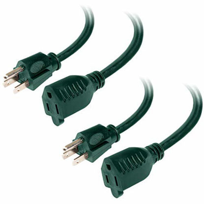 Picture of 2 Pack of 25 Foot Outdoor Extension Cords - 16/3 SJTW Durable Green Cable with 3 Prong Grounded Plug for Safety - Great for Powering Outdoor Christmas Decorations