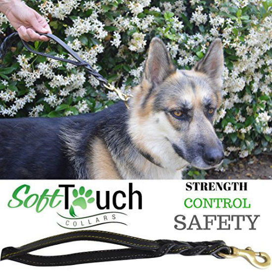 Soft touch collars braided leather sales dog leash traffic handle