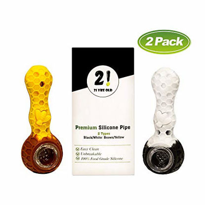 Picture of 2YO Silicone Honeybee Buddy Tube - Screen Bowl Filtering Ash with Multi-Function Dab Cleaner Tool, and Carb (Unbreakable and Portable) - Set of 2