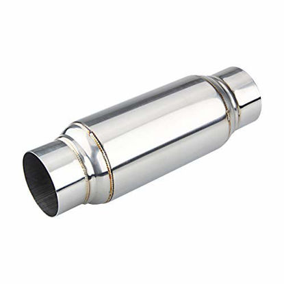 Picture of 3" Inlet Universal Resonator, 3" Outlet 12" Overall Length Stainless Steel Performance Muffler, Polished, Straight Through Design, Deep Tone