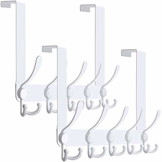 Picture of Over The Door Hook: WEBI Door Hanger Hook Rack with 5 Tri Hooks for Hanging Coats, Door Towel Rack Towel Hanger Door Coat Hanger Over Door Coat Rack for Bathroom,Behind Back of Door,White,2 Packs