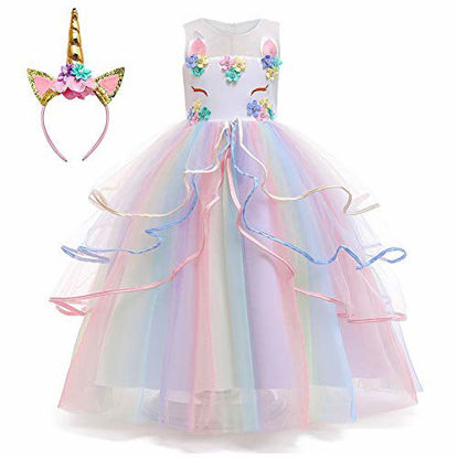 Picture of Princess Unicorn Dress Up for Little Girls Birthday Party Unicorn Dresses Costume (8Y - 9Y, white)