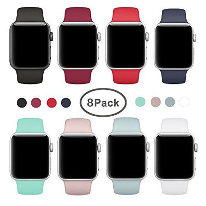 Picture of AdMaster Compatible for Apple Watch Band 38mm, Soft Silicone Replacement Wristband Classic Sport Strap Compatible for iWatch Apple Watch Series1, Series 2, Series 3, Edition, Nike+, M/L Size 8 Pack