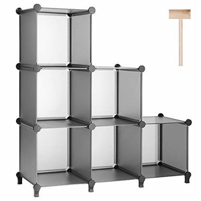 Picture of Puroma Cube Storage Organizer 6-Cube Closet Storage Shelves with Rubber Hammer DIY Closet Cabinet Bookshelf Plastic Square Organizer Shelving for Home, Office, Bedroom (Grey)