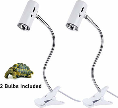 Picture of CalPalmy 50W Reptile UVA UVB White Lamp - Upgraded Lengthened Adjustable Stand & Socket - for Birds Brooder Coop Chicken Lizard Turtle Snake Aquarium Habitat Heat Lamps & Light Bulbs - 2-Pack
