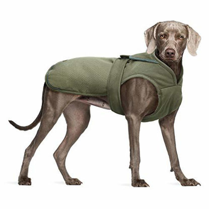 Picture of Kuoser Canvas Cold Weather Dog Coat for Winter, Reflective Dog Warm Fleece Jacket Water Repellent Windproof Dog Vest for Small Medium Large Dogs with Zipper Leash Hole Army Green XXL