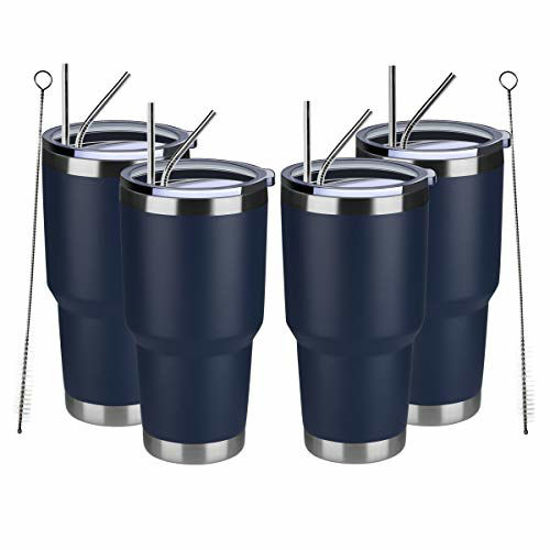 Picture of MEWAY 30oz Insulated Tumbler With Lids and Straws,Stainless Steel Double Vacuum Coffee Tumbler Cup, Brush, Durable Powder Coated Coffee Cup for Cold & Hot Drinks, Office, Travel(Navy, 4PACK)