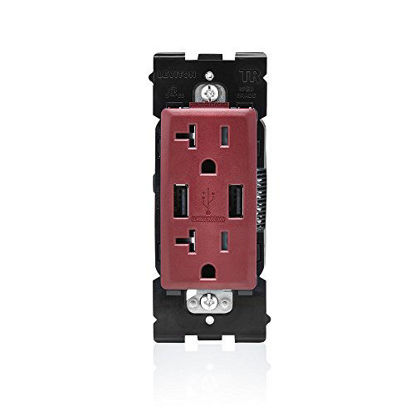 Picture of Leviton RUAA2-DG Renu USB Charger/Tamper-Resistant Duplex Outlet, 20A-125VAC, Deep Garnet