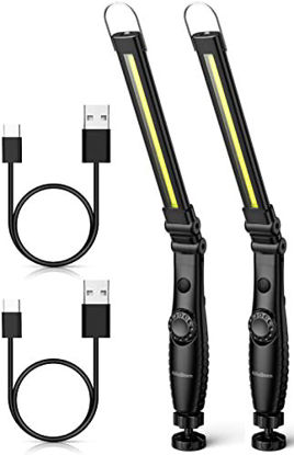 Picture of NileBoom LED Work Light800 Lumens Foldable Rechargeable Cob Work Light with Magnetic Base& Hook, 360°Swivel Flashlight, USB Cable for Car Repair, Home, Garage, Emergency and Outdoor Camping (2 Pack)