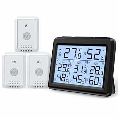 Picture of (New) AMIR Indoor Outdoor Thermometer, Temperature Humidity Monitor with 3 Wireless Sensors, Humidity Gauge with LCD Backlight, Room Thermometer Hygrometer for Home, Office, Baby Room