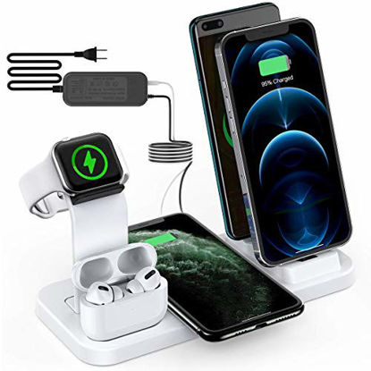 Picture of BeaSaf Wireless Charger,5 in 1 Wireless Charging Station for iPhone Samsung, USB C Dock Station for Android Phones, Charging Stand for Apple Watch Series 7/6/SE/5/4/3/2/1 AirPods Pro 2 1 White