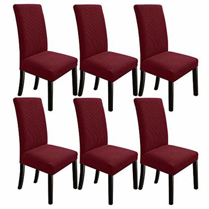Picture of Dining Chair Covers Dining Room Chair Slipcovers Parsons Chair Slipcover Chair Covers for Dining Room Set of 6,Wine Red