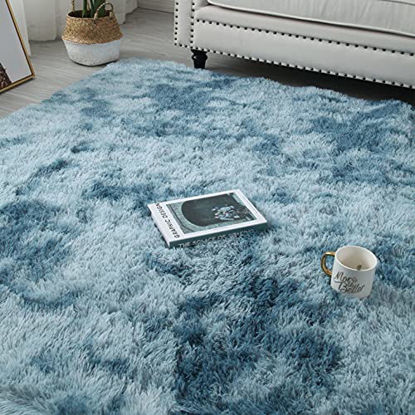Picture of 4X6 Blue Modern Home Decorate Area Rugs for Living Room Bedroom Bathroom Fluffy Indoor Carpet