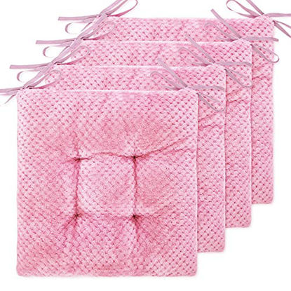 Picture of 4 Pack Seat Cushion / Chair Cushion Pads for Dining Chairs, Office Chair, Car, Floor, Outdoor, PatioMachine Wash & Dryer Friendly (F&F 16"×16", Baby Pink)