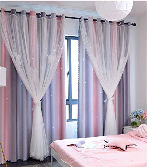 Getuscart Yancorp 108 Inch Length Room Darkening Blackout Pink Grey Rainbow Curtains For Girls Bedroom Kids Ombre Window Panels Living W52 X