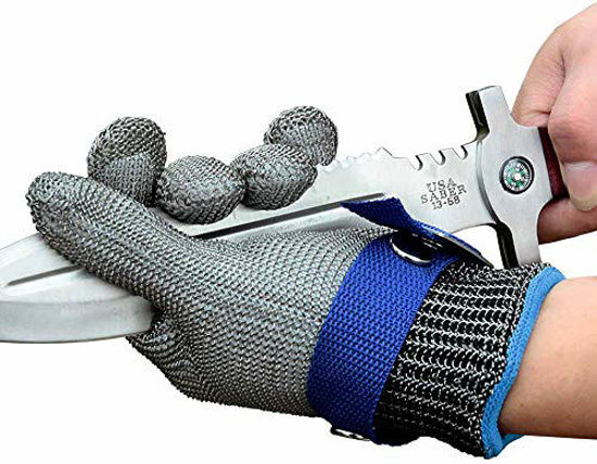 Picture of Schwer Level 9 Cut Resistant Glove Stainless Steel Mesh Metal Wire Glove Durable Rustproof Reliable Butcher Glove Latest Material(Large, 2 pcs)