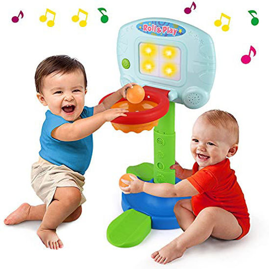 Picture of LotFancy Basketball Hoop for Kids Toddlers, Infant 2 in 1 Sports Toy Set, with Light and Music Sound, Baby Electronic Interactive Learning Toy, Indoor & Outdoor Basketball Court Game, Battery Included