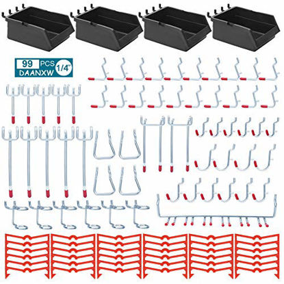 Picture of 1/4"Pegboard Accessories Organizer Kit, Pegboard Attachment, 1/4 inch Pegboard Hooks, Pegboard Plastic Bins, Metal Hooks for Hanging Storage(99pcs)