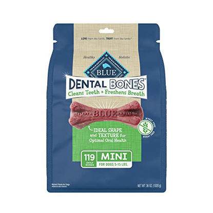 Picture of Blue Buffalo Dental Bones Mini Natural Dental Chew Dog Treats, (5-15 lbs) 36-oz Bag