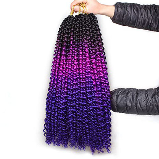 Picture of Leeven 6 Packs Water Wave Crochet Passion Twist Hair For Butterfly Locs 18 Inch 3 Tones Ombre Purple to Blue Curly Passion Twists Crochet Hair 49# Synthetic Bomb Twist Braiding Hair Extensions