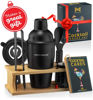 Picture of Mixology Bartender Kit with Stand | Black Bar Set Cocktail Shaker Set for Drink Mixing - Bar Tools: Martini Shaker, Jigger, Strainer, Bar Mixer Spoon, Tongs, Opener | Best Bartender Kit for Beginners