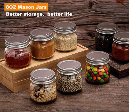 Picture of Mason Jars 8 oz 30 Pack- Small Mason Jars With Silver Lids -1/4 Quart Canning Jars| Storage Pickling Jars For Jelly, Jam, Honey, Pickles - Spice Glass Jars - With Free 30 Chalkboard Labels