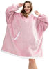 Picture of HBlife Oversized Wearable Blanket Hoodie for Adult, Thick Sherpa Sweatshirt with Elastic Sleeves and Giant Pockets Super Warm and Cozy Fuzzy Plush Fleece Blanket Jacket, Pink