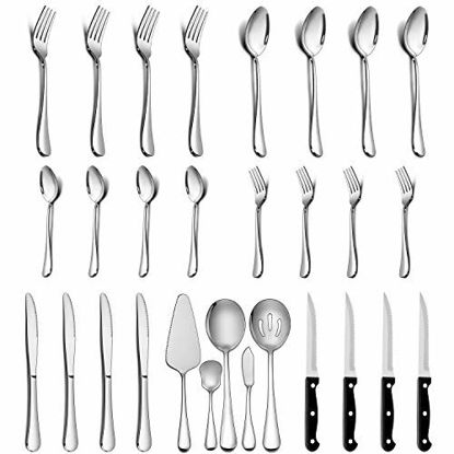 Silverware Set with Serving Pieces, LIANYU 48-Piece Flatware Set Service  for 8, Stainless Steel cutlery Eating Utensils, Mirror