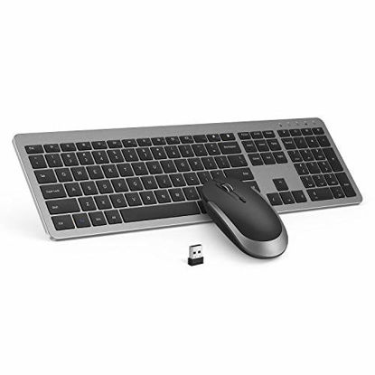 Picture of Wireless Keyboard and Mouse Combo - Full Size Slim Thin Wireless Keyboard Mouse with Numeric Keypad 2.4G Stable Connection Adjustable DPI (Grey & Black)