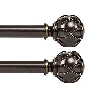 Picture of KAMANINA 1 Inch Telescoping Curtain Rod 28 to 48 Inches (2.3-4 Feet) 2 pack, Netted Texture Finials, Antique Bronze