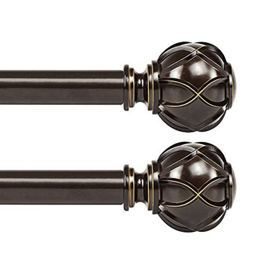 Picture of KAMANINA 1 Inch Telescoping Curtain Rod 28 to 48 Inches (2.3-4 Feet) 2 pack, Netted Texture Finials, Antique Bronze