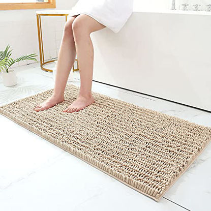 Picture of Arotive Luxury Chenille Bathroom Rug Mat, Extra Soft Thick Absorbent Shaggy Bath Rugs, Non-Slip Machine Wash Dry Plush Bath Runner Mats for Bathroom, Living Room, and Laundry Room (24''x47'', Beige)