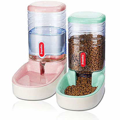 Picture of Automatic Pet Feeder Small&Medium Pets Automatic Food Feeder and Waterer Set 3.8L, Travel Supply Feeder and Water Dispenser for Dogs Cats Pets Animals (Pink+Green)