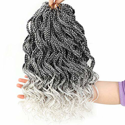 Picture of Goddess Box Braids Crochet Braids Hair Silver Grey Curly Braids Synthetic Premium Fiber Braiding Hair 14 Inch 5Packs/Lot (14inch, TGrey)