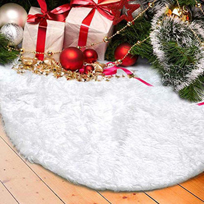 Picture of DegGod Christmas Tree Plush Skirts, 60 inches White Pure Long Haired Faux Fur Xmas Tree Skirt Mat for Christmas Thanksgiving Holiday Home Party Decorations Ornaments (White, 60 inches)