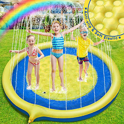 Picture of ROYI Sprinkler for Kids, 70''Backyard Non-Slip Splash Play Mat for Babies Toddlers and Boys Girl Summer Party Water Fun Toy Garden Sprinkler Pool for Kids Wading and Learning